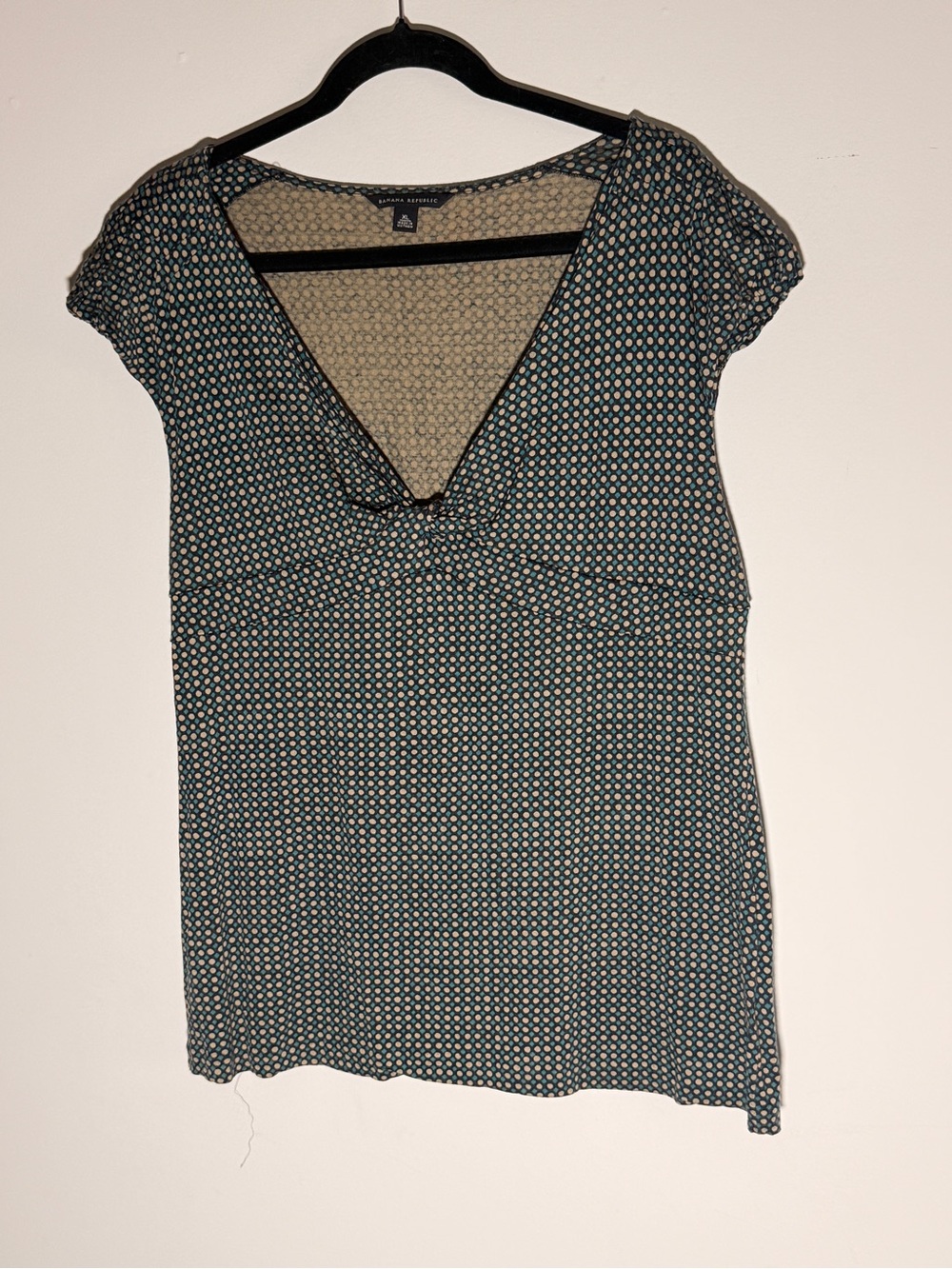 Banana Republic Teal and Ivory Geometric V-Neck Cap Sleeve Tunic